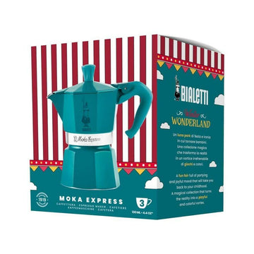 Italian Coffee Pot Bialetti Moka Express Winter Wonderland Turquoise Silver Aluminium 3 Cups