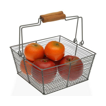 Fruit Bowl Versa Squared Grey 22,5 x 10 x 22,5 cm Metal Wood Steel