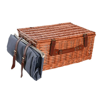 Basket DKD Home Decor Picnic Brown Navy Blue wicker (46 x 30 x 20 cm)