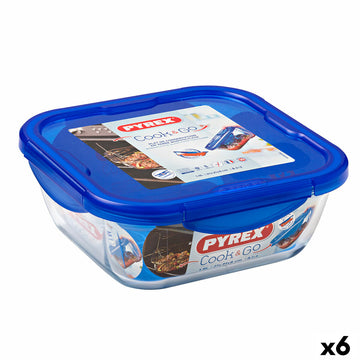 Hermetic Lunch Box Pyrex Cook & go 21 x 21 x 9 cm Blue 1,9 L Glass (6 Units)