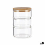 Set of Stackable Hermetically-sealed Kitchen Containers Transparent Bamboo 1,2 L 11,2 x 17,5 x 11,2 cm (8 Units)