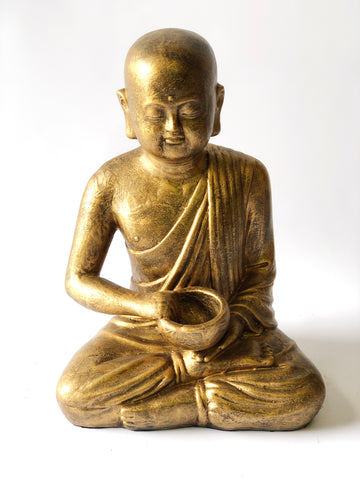 Shaolin Buddha With Bowl Glossy Black Gold