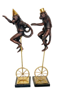 Set of 2 Whimsical unicycle Monkeys