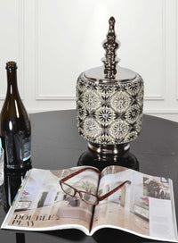 Silver Black Crystal Flower Canister