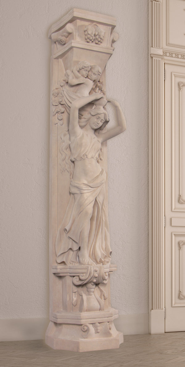 Roman Girl With Bowl Pilaster Stone Cast