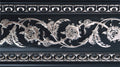 Silver Floral on  Black Chair Rail 94 Inch