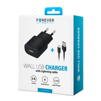 Forever TC-01 charger 1x USB 2A black + Lightning cable