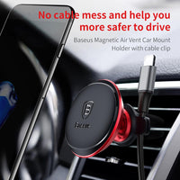 Baseus car holder magnetic with cable clip silver air vent