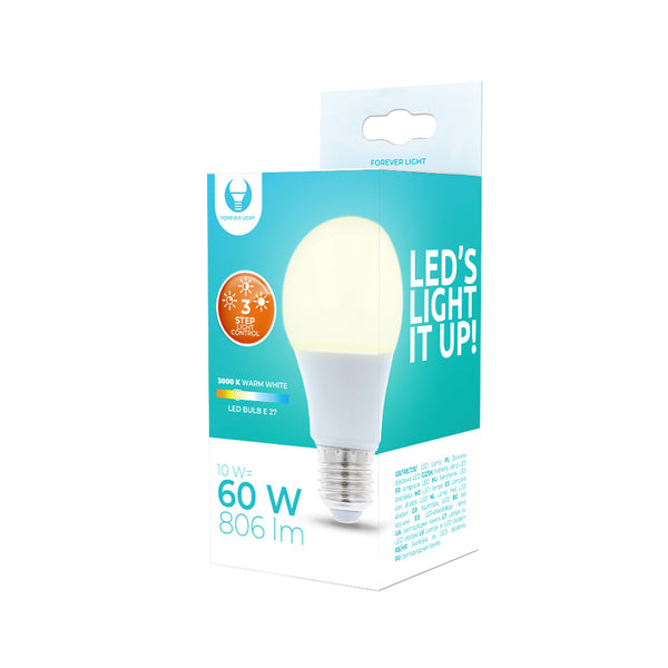 LED Bulb E27 A60 10W 230V 3000K 806lm 3steps dimming Forever Light