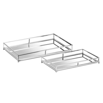 Set Of Two Rectangular Silver Bar Trays