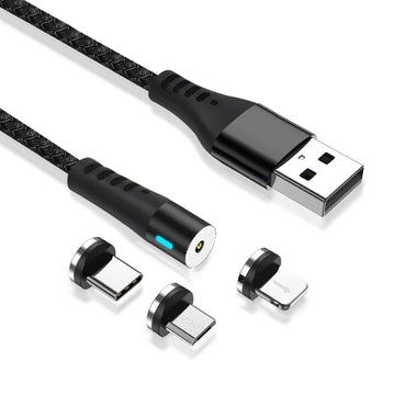 Maxlife MXUC-02 magnetic cable USB - Lightning + USB-C + microUSB 1,0 m 2A black nylon