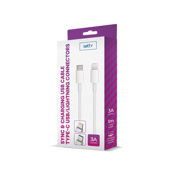 Setty cable USB-C - Lightning 1,0 m 3A white