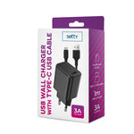 Setty charger 1x USB 3A black + USB-C cable 1,0 m