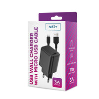 Setty charger 1x USB 3A black + microUSB cable 1,0 m