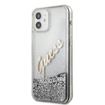 Guess case for iPhone 12 Pro Max 6,7&quot; GUHCP12LGLVSSI silver hard case Glitter Vintage Script