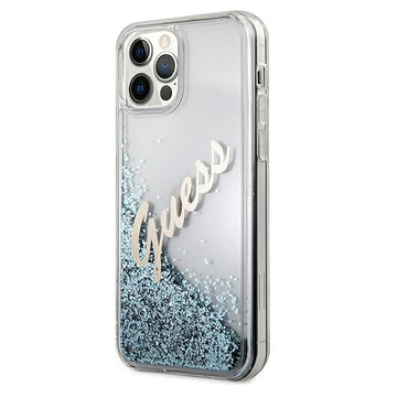 Guess case for iPhone 12 Pro Max 6,7&quot; GUHCP12LGLVSBL blue hard case Glitter Vintage Script