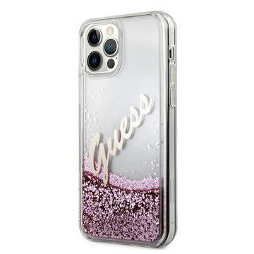 Guess case for iPhone 12 / 12 Pro 6,1&quot; GUHCP12MGLVSPI pink hard case Glitter Vintage Script