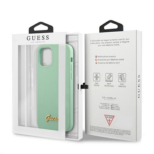 Guess case for iPhone 12 / 12 Pro 6,1&quot; GUHCP12MLSLMGGN green hard case Silicone Metal Logo Script