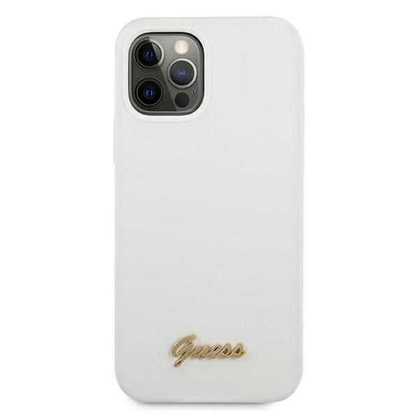 Guess case for iPhone 12 Pro Max 6,7&quot; GUHCP12LLSLMGWH white hard case Metal Logo Script