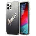 Guess case for iPhone 12 Pro Max 6,7&quot; GUHCP12LPCUGLSBK black hard case Glitter Gradient Script