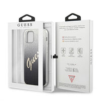 Guess case for iPhone 12 / 12 Pro 6,1&quot; GUHCP12MPCUGLSBK black hard case Glitter Gradient Script