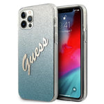 Guess case for iPhone 12 / 12 Pro 6,1&quot; GUHCP12MPCUGLSBL blue hard case Glitter Gradient Script