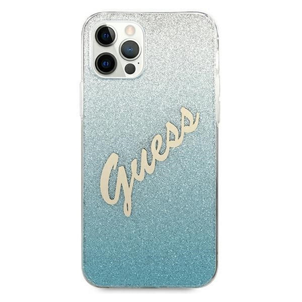 Guess case for iPhone 12 / 12 Pro 6,1&quot; GUHCP12MPCUGLSBL blue hard case Glitter Gradient Script