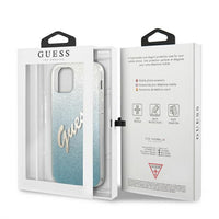 Guess case for iPhone 12 / 12 Pro 6,1&quot; GUHCP12MPCUGLSBL blue hard case Glitter Gradient Script