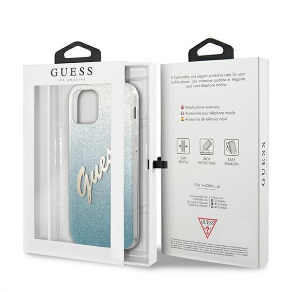 Guess case for iPhone 12 / 12 Pro 6,1&quot; GUHCP12MPCUGLSBL blue hard case Glitter Gradient Script