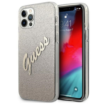 Guess case for iPhone 12 Pro Max 6,7&quot; GUHCP12LPCUGLSGO gold hard case Glitter Gradient Script