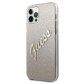 Guess case for iPhone 12 Pro Max 6,7&quot; GUHCP12LPCUGLSGO gold hard case Glitter Gradient Script