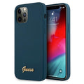 Guess case for iPhone 12 Pro Max 6,7&quot; GUHCP12LLSLMGBL blue hard case Silicone Script Gold Logo