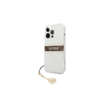 Guess case for iPhone 13 Mini 5,4'' GUHCP13SKB4GBR transparent hard case 4G Brown Strap Charm