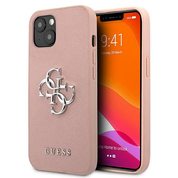 Guess case for iPhone 13 Mini 5,4&quot; GUHCP13SSA4GSPI pink hard case Saffiano 4G Metal Logo