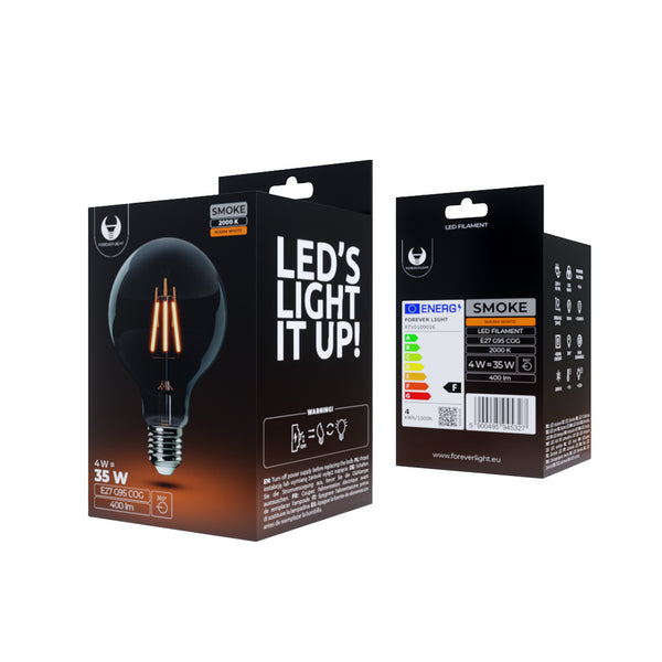 LED Bulb Filament E27 G95 4W 230V 2000K 400lm COG smoked Forever Light