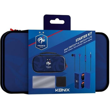 Starter Kit - KONIX - Housse + Écouteurs + Écran de protection + Boite - Bleu - Switch et Switch Lite - Sous Licence Officielle FFF