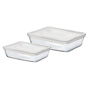 Set of lunch boxes Pyrex C&F (2 pcs) Transparent Borosilicate Glass 22 x 17 cm/25 x 20 cm