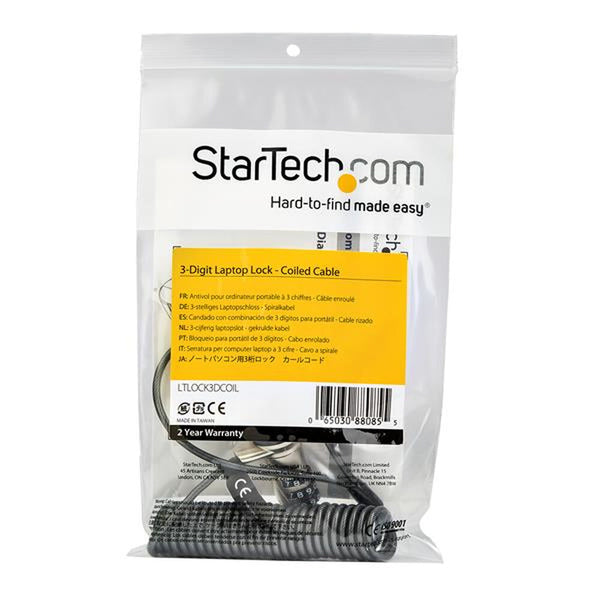 Security Cable Startech LTLOCK3DCOIL         1,83 m