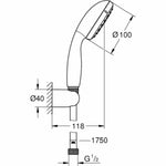 A shower head with a hose to direct the flow Grohe 26198000 1 Position