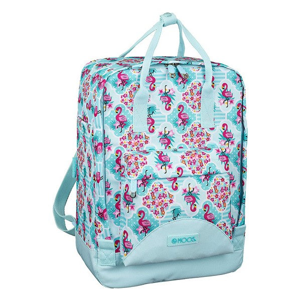 Rucksack with Upper Handle and Compartments Moos Flamingo Turquoise