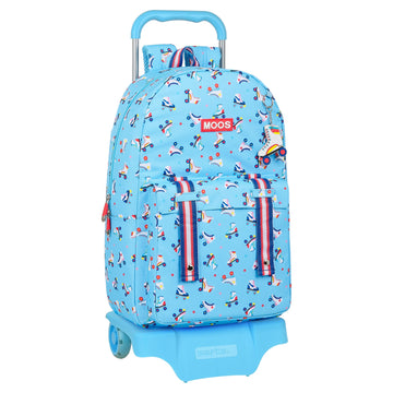 School Rucksack with Wheels Rollers Moos Multicolour Light Blue