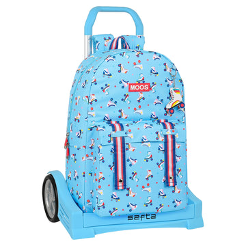 School Rucksack with Wheels Rollers Moos Multicolour Light Blue