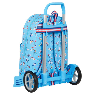 School Rucksack with Wheels Rollers Moos Multicolour Light Blue