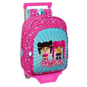 School Rucksack with Wheels Pinypon Blue Pink 26 x 34 x 11 cm