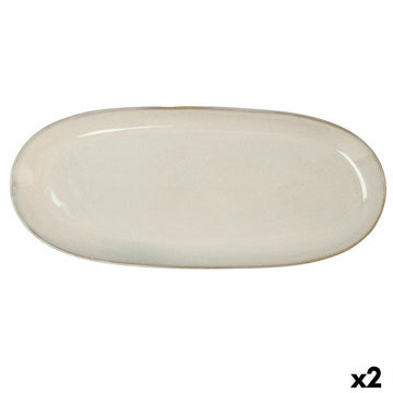 Serving Platter Bidasoa Ikonic White Ceramic (36 x 16 cm) (Pack 2x)