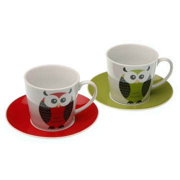 Set of 2 teacups with plates Owl Porcelain (2 Pieces)