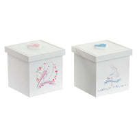 Decorative box Children's White Pink Wood (2 pcs) (11 x 11 x 11 cm)