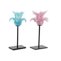 Candleholder DKD Home Decor Metal Crystal Flower (12 x 12 x 24 cm) (2 pcs)