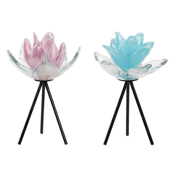 Candleholder DKD Home Decor Metal Crystal Flower (10 x 10 x 17 cm) (2 pcs)