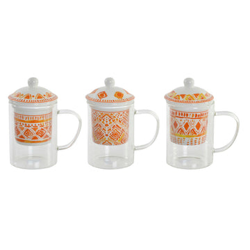 Cup with Tea Filter DKD Home Decor Orange Crystal Porcelain (300 ml) (3 pcs)